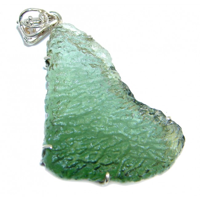 Excellent created Green Moldavite Sterling Silver Pendant