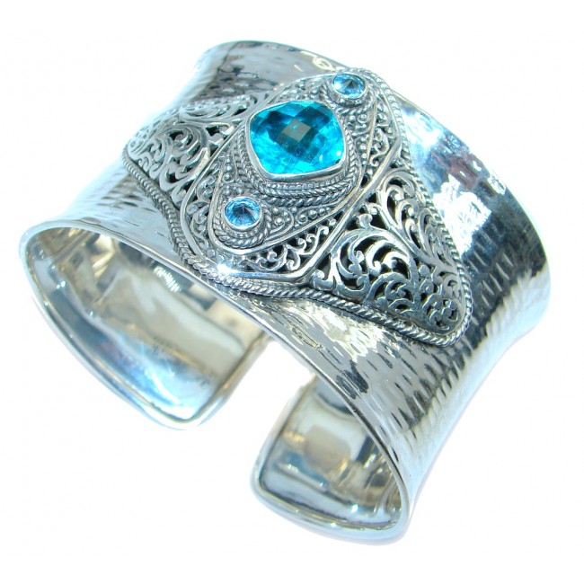 Chunky Luxury Aqua Magic Topaz Sterling Silver handmade Cuff/Bracelet