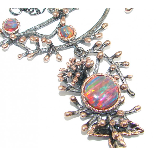 Exclusive Japanese Fire Opal Rose Gold Rhodium plated over Sterling Silver handmade Necklaces