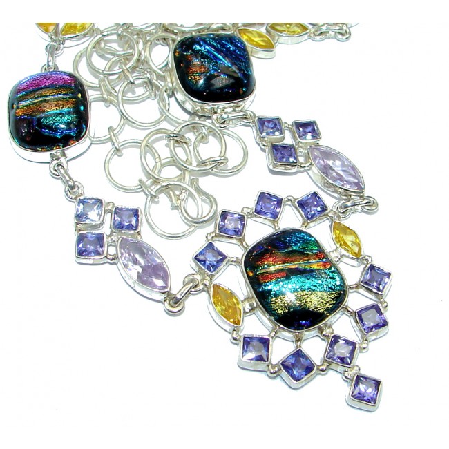 Mystical Eye Rainbow Dichroic Glass Sterling Silver handmade necklace