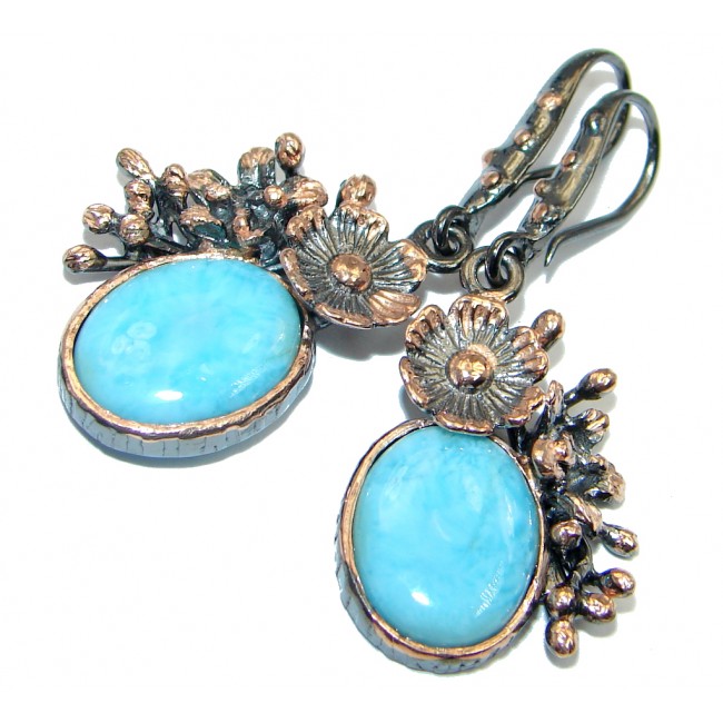 Vintage Style Blue Larimar Rose Gold plated with Sterling Silver handmade earrings