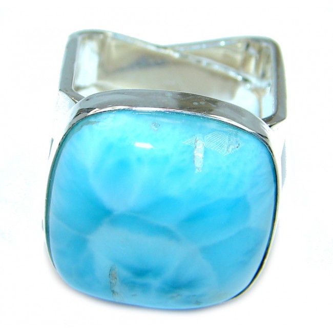 Unique Modern Style Blue Larimar Sterling Silver Cocktail Ring size 5 3/4