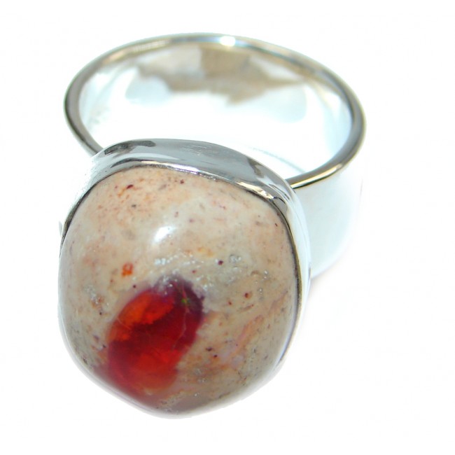 Mexican Fire Opal Oxidized Sterling Silver handmade Ring size 6