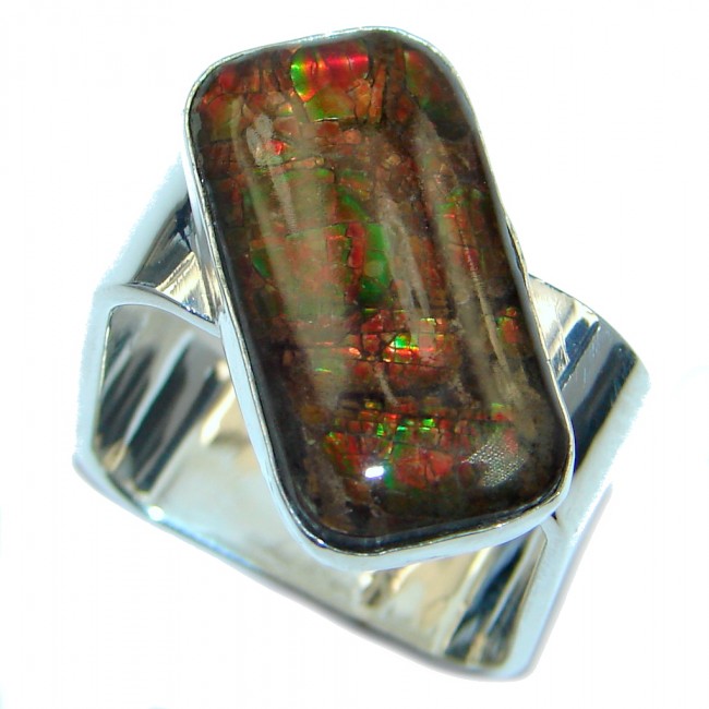 Rainbow Fire AAA Ammolite Sterling Silver ring s. 8 3/4