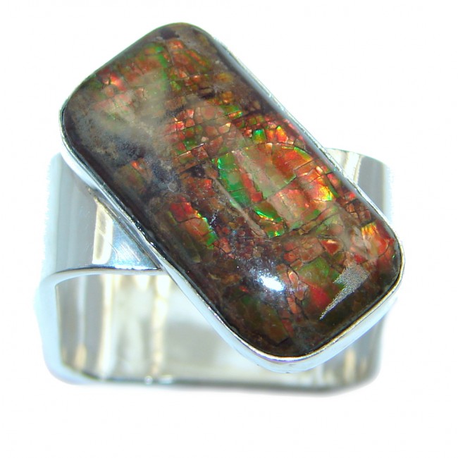 Rainbow Fire AAA Ammolite Sterling Silver ring s. 8 3/4