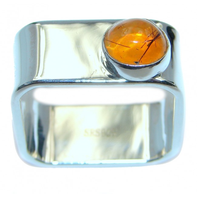 Mexican Fire Opal Oxidized Sterling Silver handmade Ring size 10