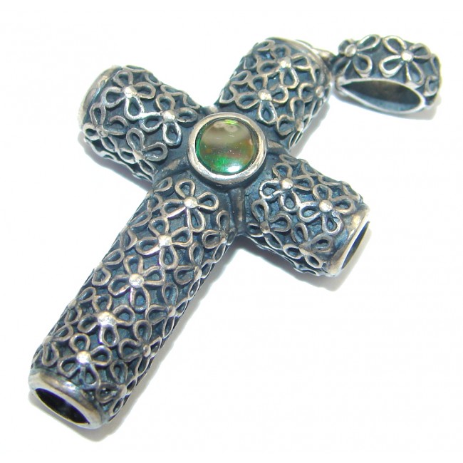 Canadian Ammolite Fossil Sterling Silver handcrafted Pendant / Cross