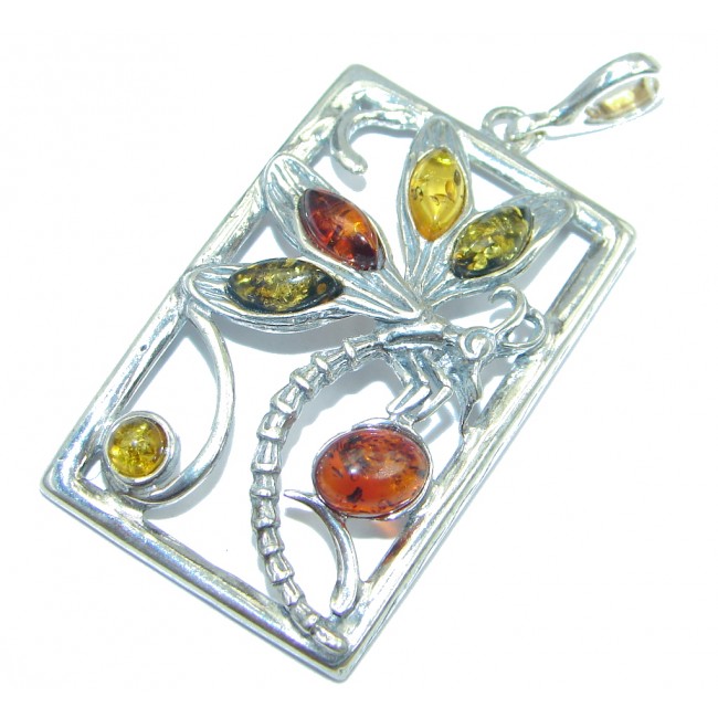 Dragonfly natural Baltic Amber Sterling Silver handmade Pendant