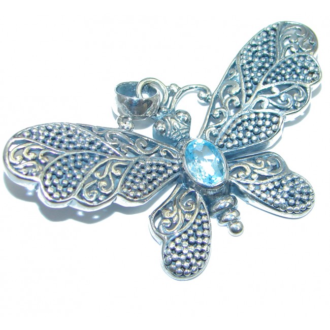 Enchanted genuine Swiss Blue Topaz Sterling Silver handmade Pendant