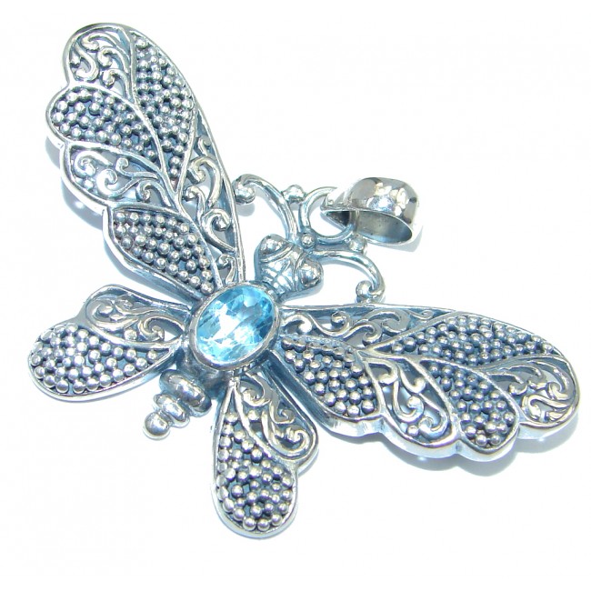 Enchanted genuine Swiss Blue Topaz Sterling Silver handmade Pendant
