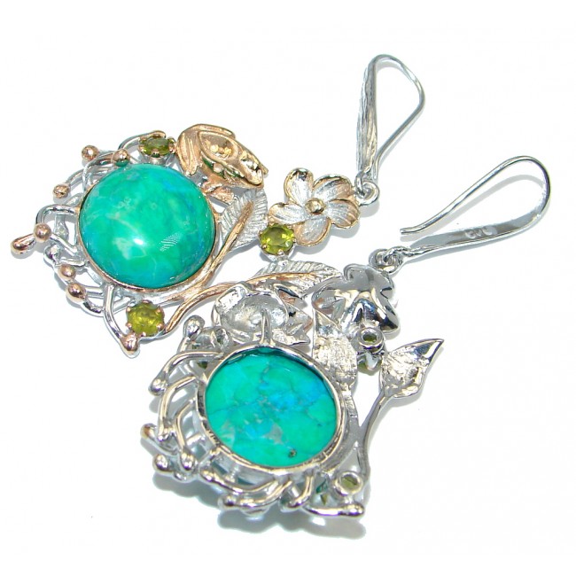 Golden Frogs Parrot's Wing Chrysocolla Peridot Gold plated over Sterling Silver earrings
