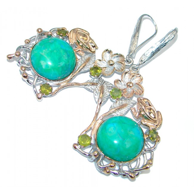 Golden Frogs Parrot's Wing Chrysocolla Peridot Gold plated over Sterling Silver earrings