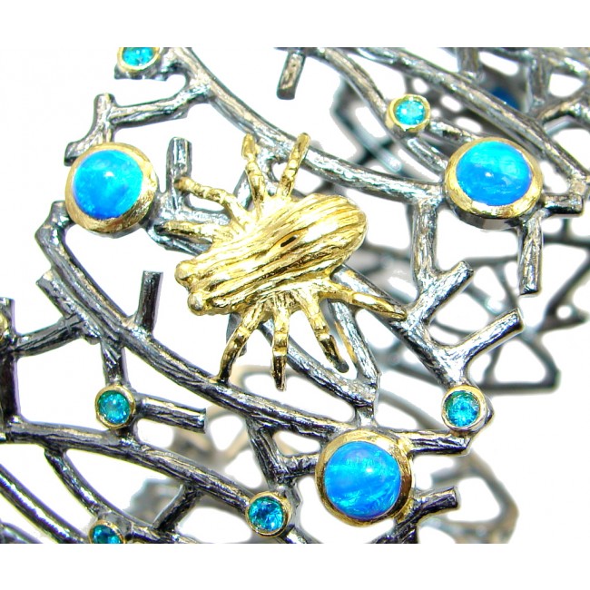 Spider's Web Japanese Opal Gold Rhodium plated over Sterling Silver Bracelet / Cuff
