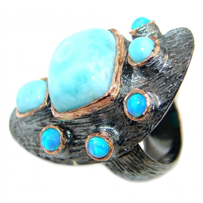 Vintage Style Larimar Rose Gold Rhodium plated over Sterling Silver Ring size 6
