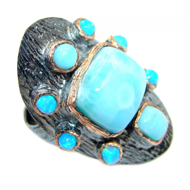 Vintage Style Larimar Rose Gold Rhodium plated over Sterling Silver Ring size 6