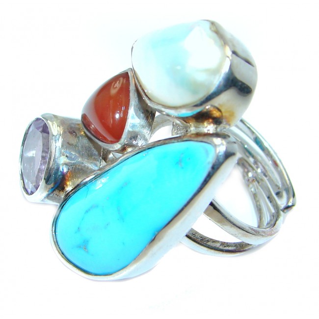 Huge Sleeping Beauty Turquoise Sterling Silver Ring size adjustable