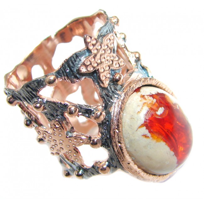 Mexican Fire Opal Rose Gold plated over Sterling Silver handmade Ring size 7