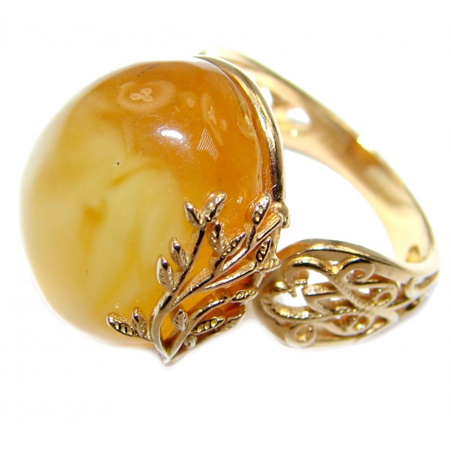 Genuine Butterscoth Baltic Polish Amber Rose Gold plated over Sterling Silver handmade Ring size adjustable