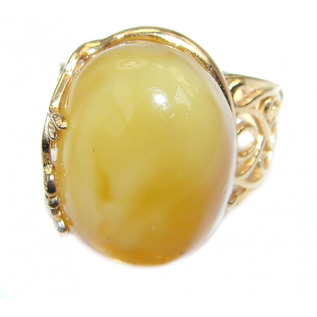 Genuine Butterscoth Baltic Polish Amber Rose Gold plated over Sterling Silver handmade Ring size adjustable