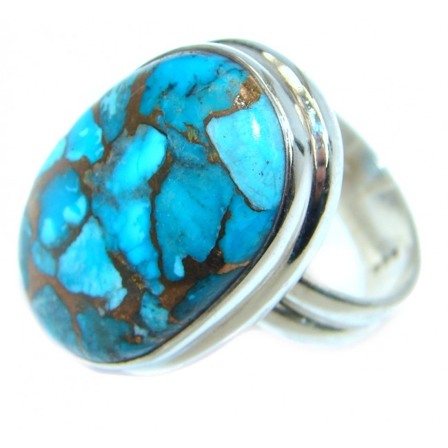 Simple Copper Blue Turquoise Sterling Silver handmade Ring s. 9