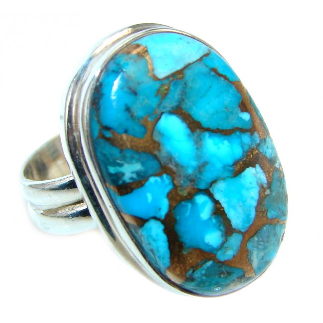 Simple Copper Blue Turquoise Sterling Silver handmade Ring s. 9