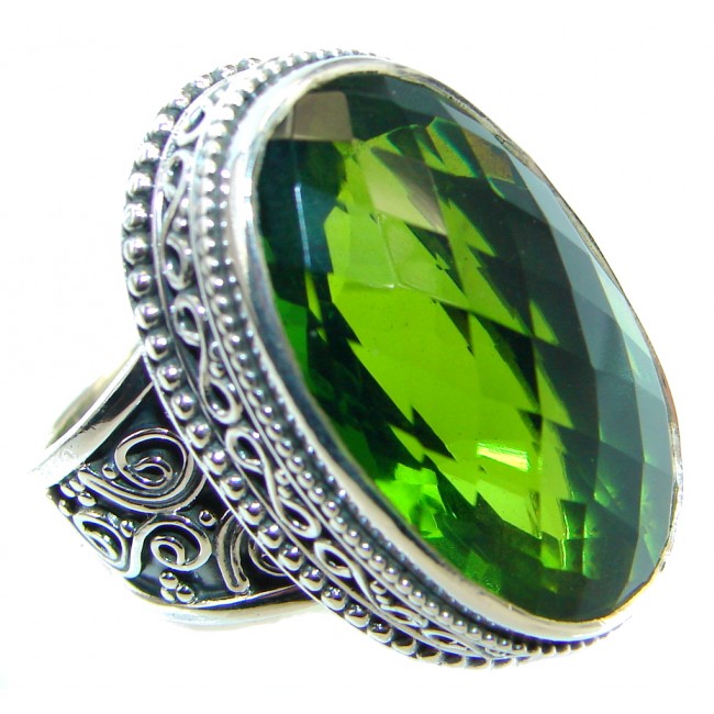 Simple Vintage Setting Green Quartz Sterling Silver Ring s. 6