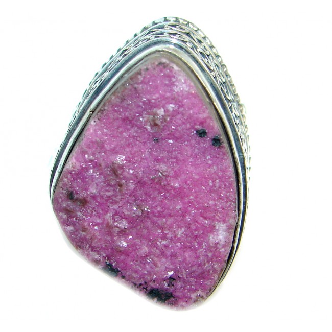 Mysterious Pink Tourmaline Druzy Sterling Silver handmad ring s. 9