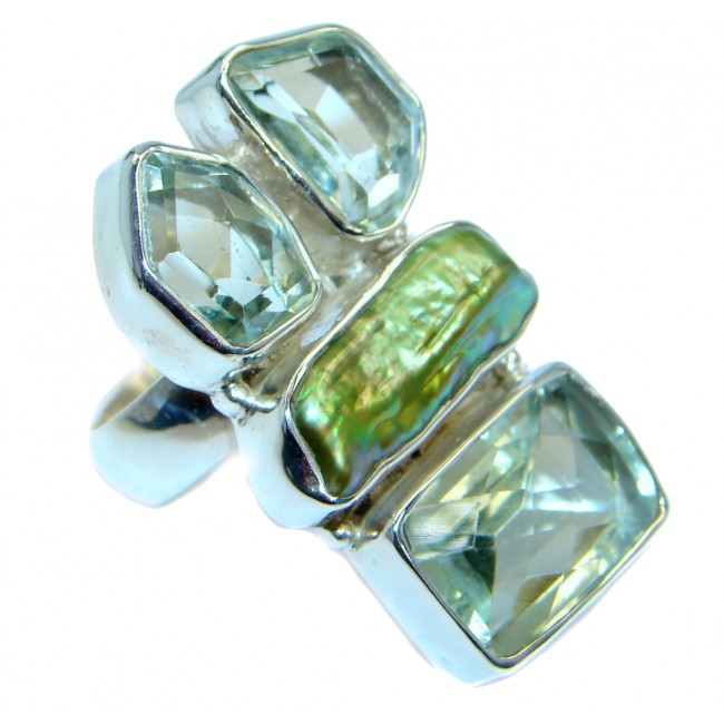 Great quality Green Amethyst Sterling Silver handcrafted Ring size 7