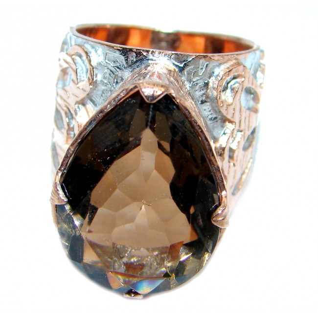 Amazing Genuine Smoky Topaz Rose Gold plated over Sterling Silver ring size 6