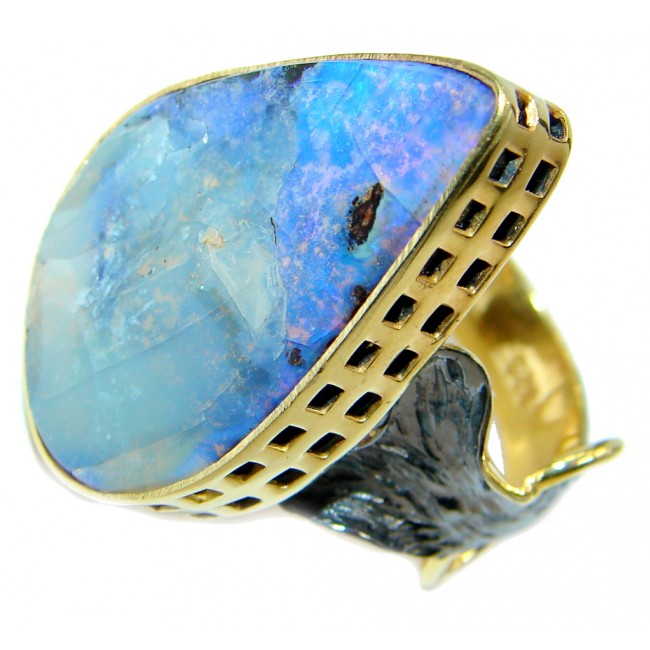 Authentic Australian Beauty Boulder Opal Gold plated over Sterling Silver ring size 6 1/4