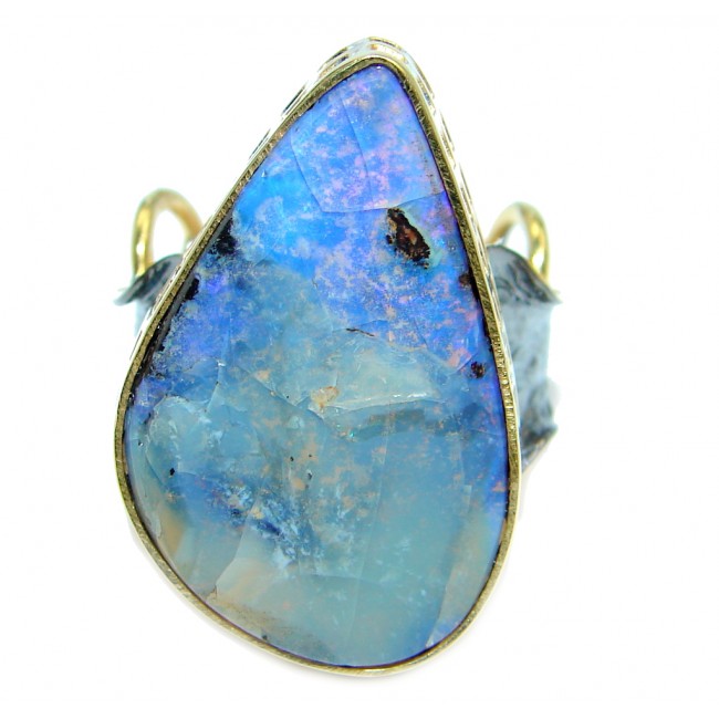 Authentic Australian Beauty Boulder Opal Gold plated over Sterling Silver ring size 6 1/4