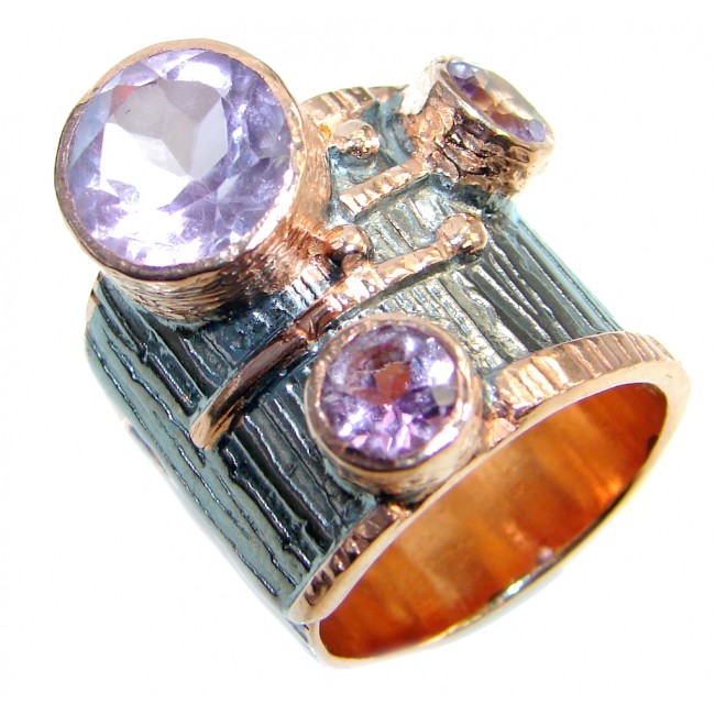 Genuine Amethyst Rose Gold Rhodium plated over Sterling Silver handmade ring size adjustable