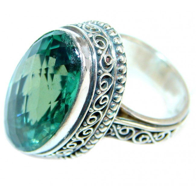 Vintage Design Amazing Heavenly Green Quartz Sterling Silver Ring s. 9