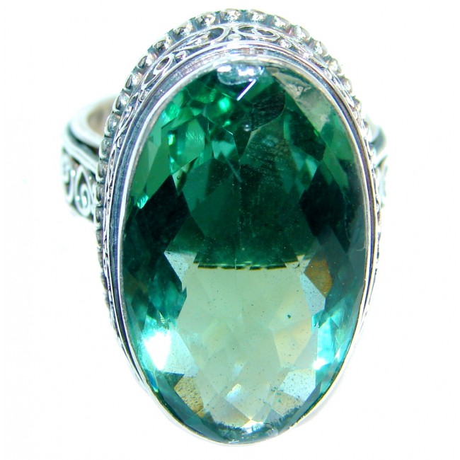 Vintage Design Amazing Heavenly Green Quartz Sterling Silver Ring s. 9
