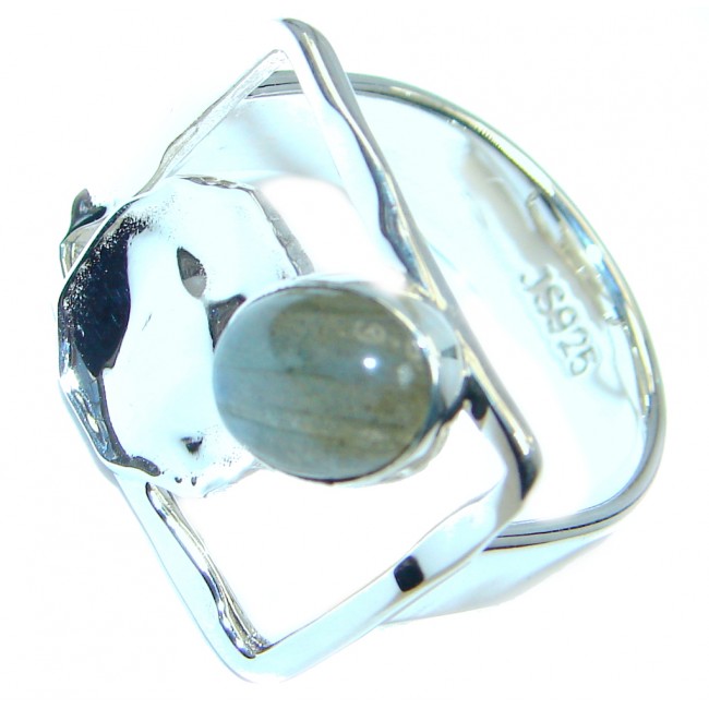 Blue Aura Fire Labradorite hammered Sterling Silver ring size 8 1/4