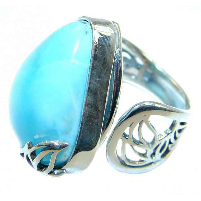 Simple Design Larimar Sterling Silver handmade ring size adjustable