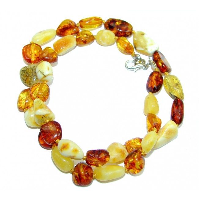 Natural Beauty Brown Polish Amber Sterling Silver handmade necklace