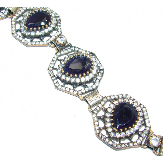 Victorian Style created Sapphire & White Topaz Sterling Silver Bracelet