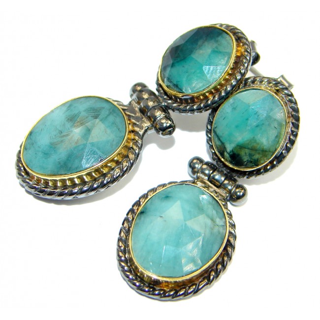 Trendy Fashion Emerald Gold Rhodium plated over Sterling Silver handmade earrings