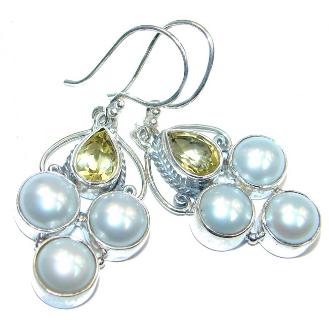 Fresh Water Pearl White Topaz Sterling Silver handcrafted stud earrings