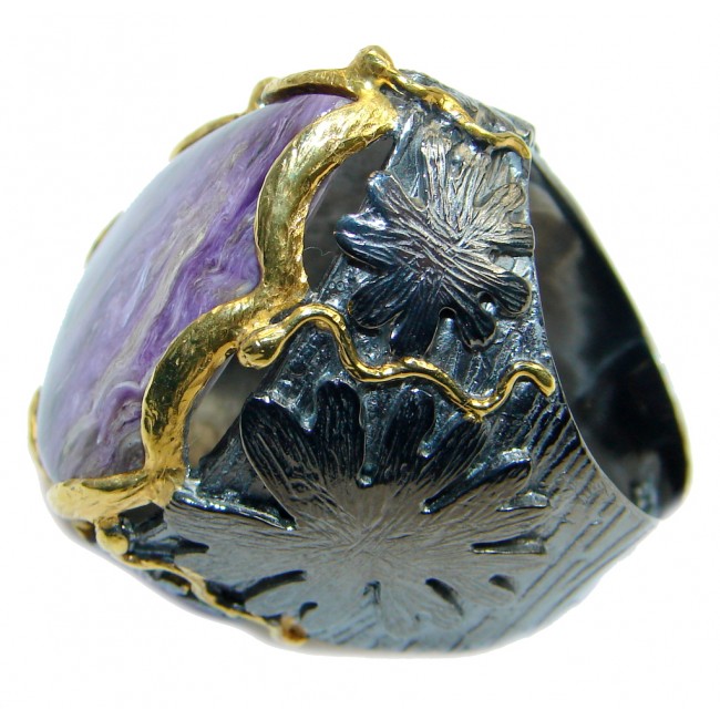 Beautiful genuine Purple Charoite Gold over Sterling Silver Ring size 7 3/4
