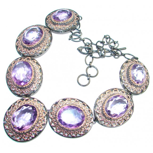 Ultra luxury natural Amethyst Rose Gold plated over Sterling Silver handmade 72.1 GRAMS Necklaces