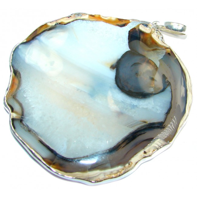 Huge 100.5 grams! Botswana Agate Gold plated over Sterling Silver handcrafted Pendant