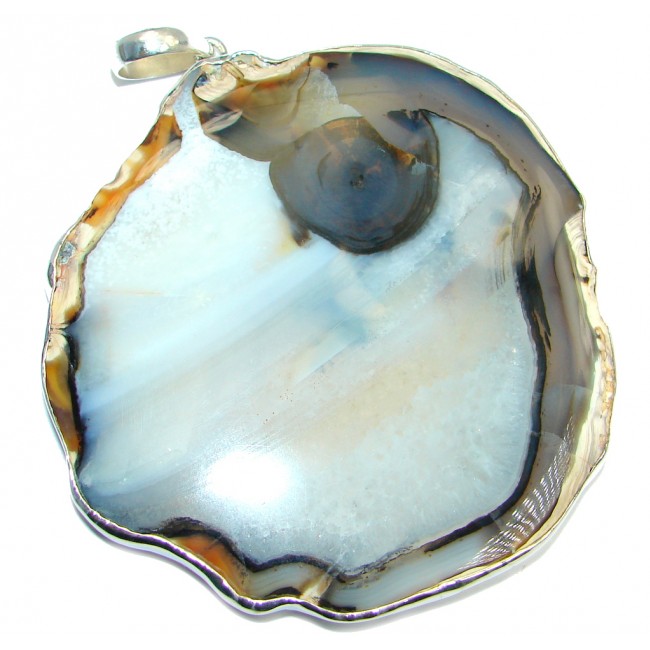 Huge 100.5 grams! Botswana Agate Gold plated over Sterling Silver handcrafted Pendant