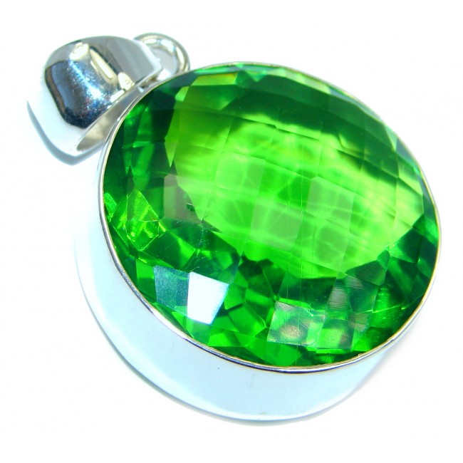 Amazing created Green Emerald color Quartz Sterling Silver Pendant