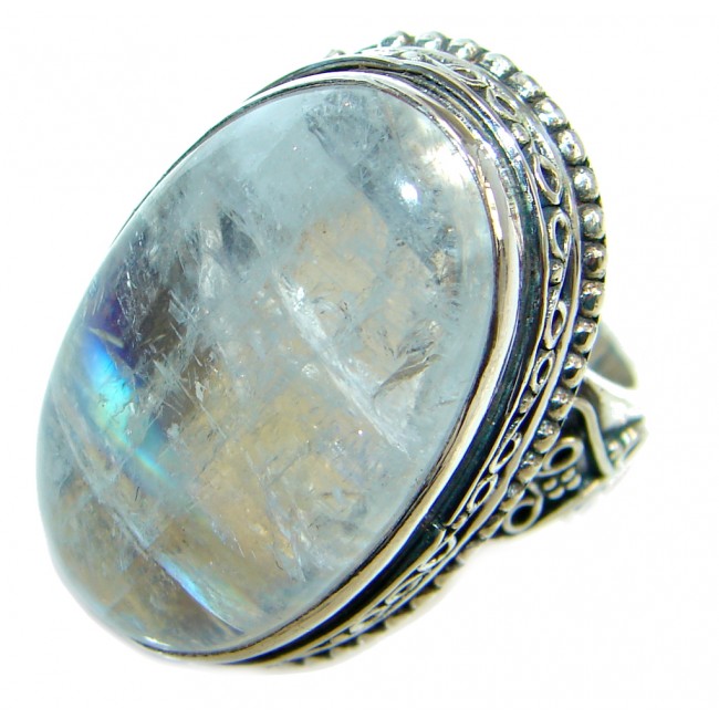 Huge Fire Moonstone Oxidized Sterling Silver handmade ring size 6