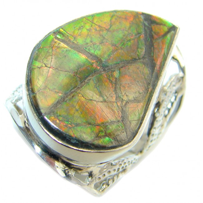 Authentic Canadian Red Fire Ammolite Sterling Silver ring size 10