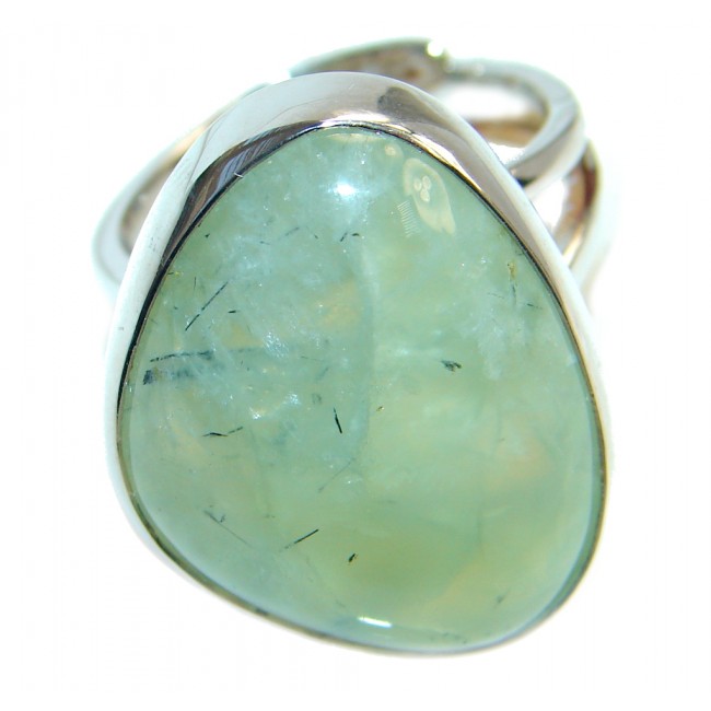 Supernova AAA+ Green Moss Prehnite Sterling Silver ring; size adjustable