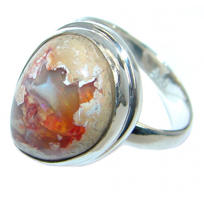 Mexican Fire Opal Oxidized Oxidized Sterling Silver handmade Ring size adjustable