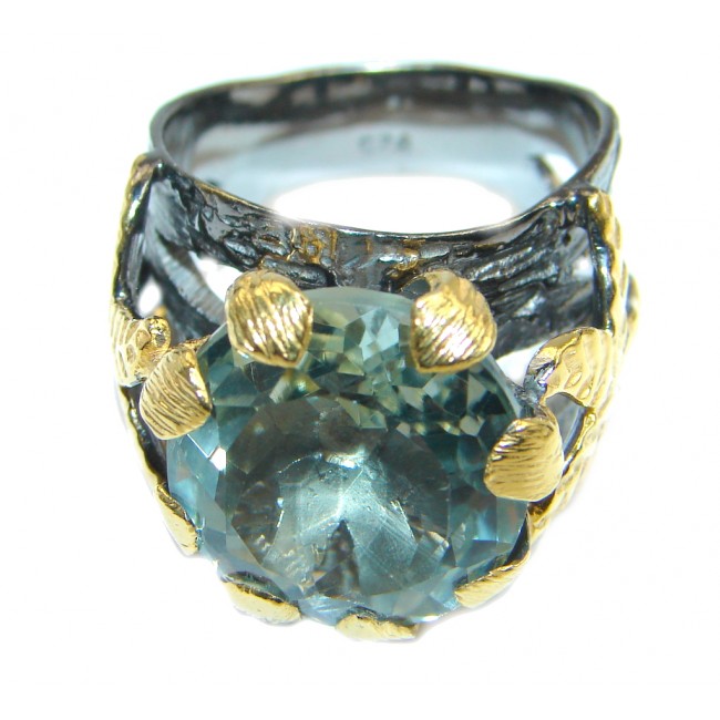 Chunky faceted Green Amethyst Gold plated over Sterling Silver ring size 8 1/4
